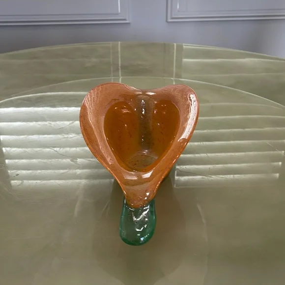 Handmade Blown Glass Vase Candy Bowl Orange Iridescent
